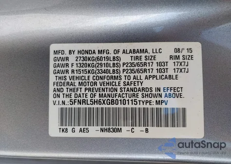 2016 Honda Odyssey Ex-L from USA, damaged, VIN 5FNRL5H6XGB010115